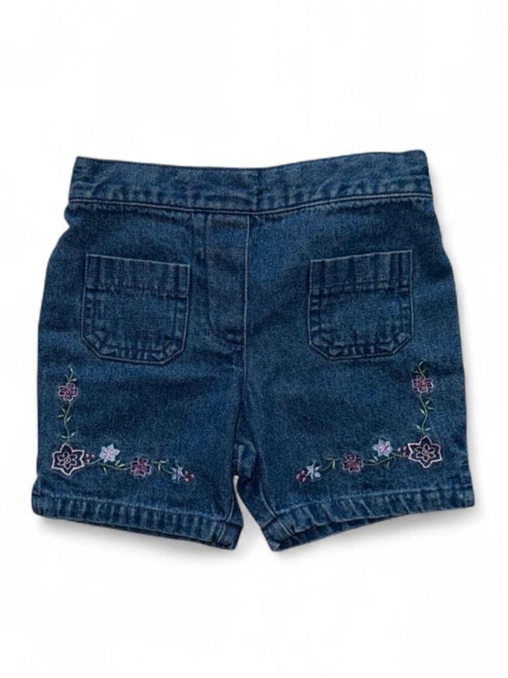 Miniwear Vintage 90s Baby Girl Denim Jean Shorts with Embroidered Flowers Girls